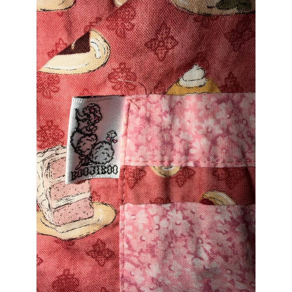 Boojiboo Pink Dessert Pattern Ruffle Apron Floral Accent Ric Rac Hem Cottagecore - Picture 2 of 5